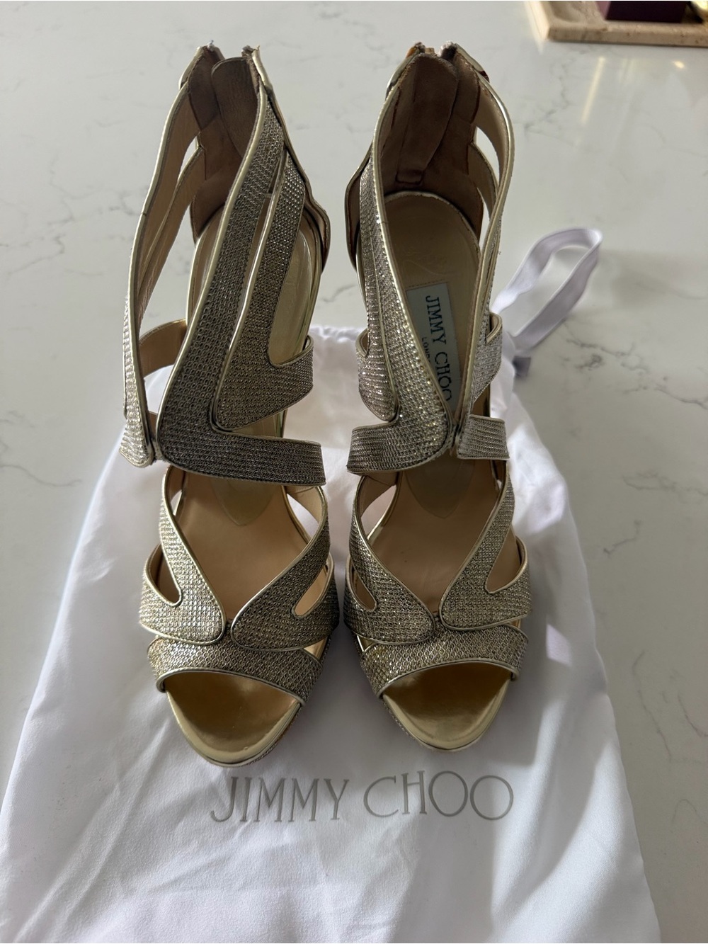 Jimmy Choo Gold Evening Strappy Sandals